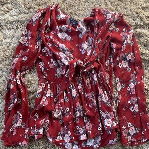 Floral Tie Front American Eagle Outfitters Blouse